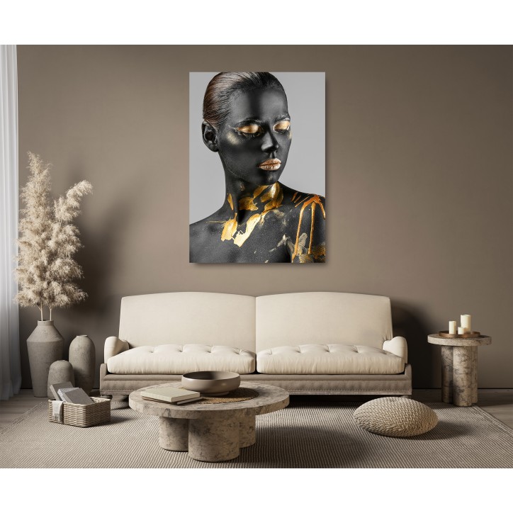 Cuadro Pintura Digital Mujer Negra detalles Oro