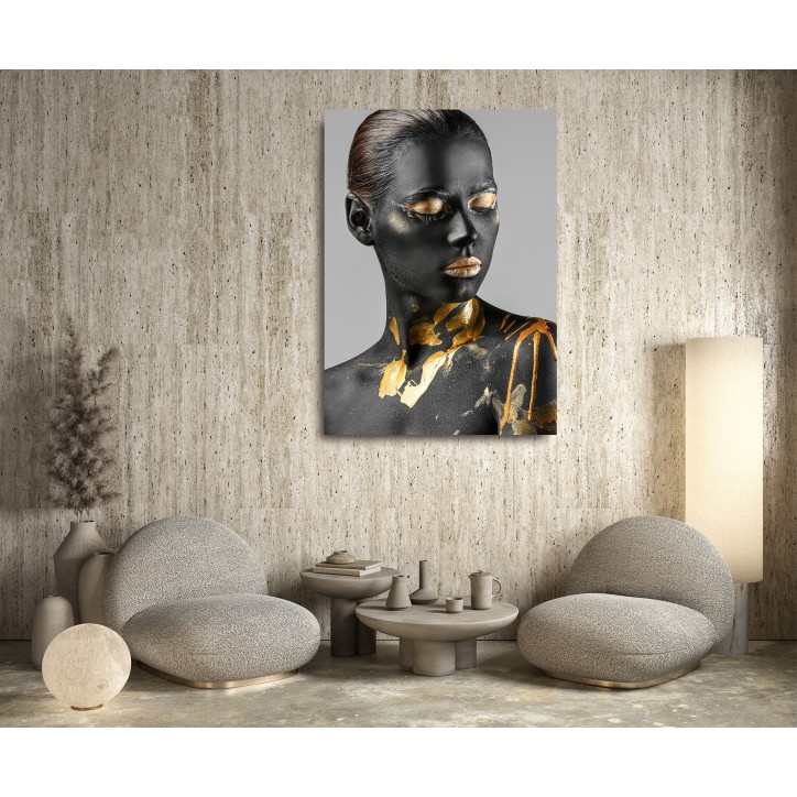 Cuadro Pintura Digital Mujer Negra detalles Oro