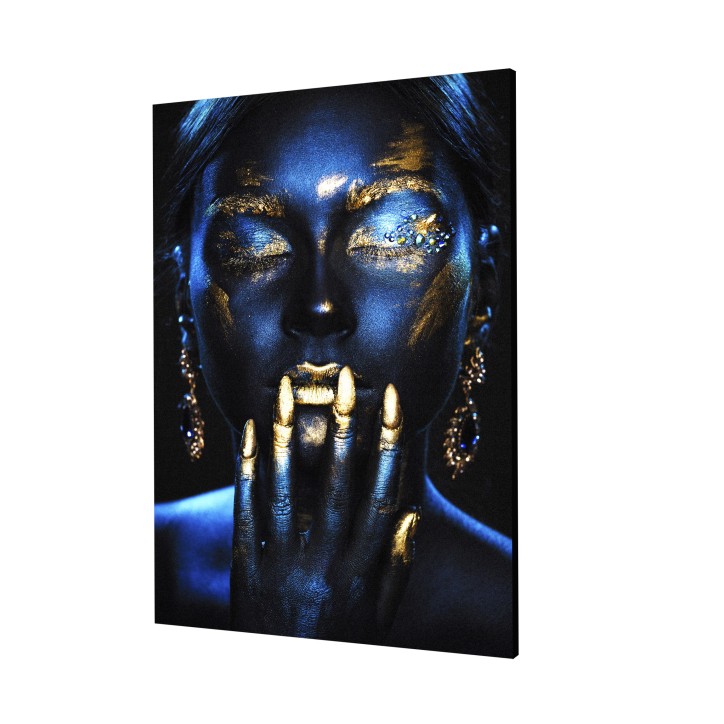 Cuadro Pintura Digital Mujer Azul Toques Dorados