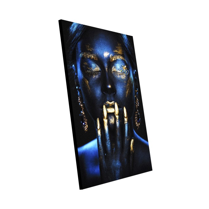 Cuadro Pintura Digital Mujer Azul Toques Dorados
