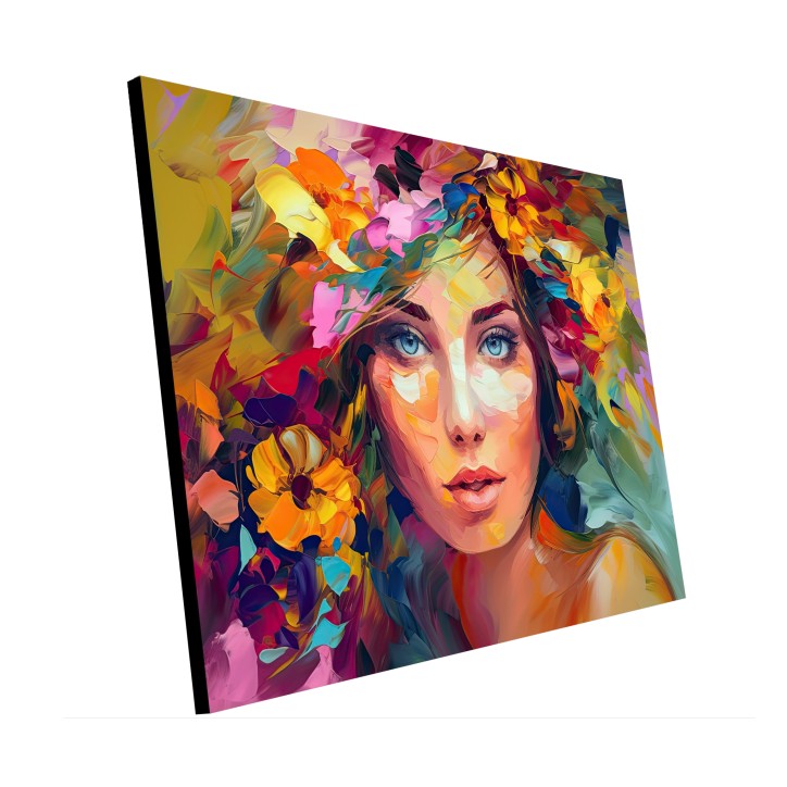 Cuadro Pintura Digital Mujer Patrón Floral Vibrante