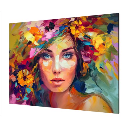 Cuadro Pintura Digital Mujer Patrón Floral Vibrante