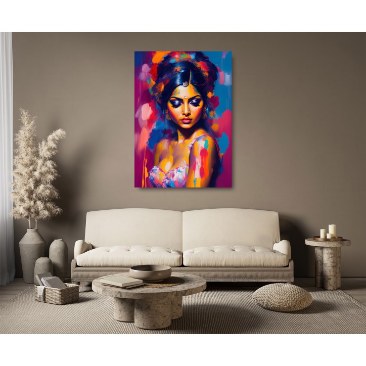 Cuadro Pintura Digital Mujer India Multicolor
