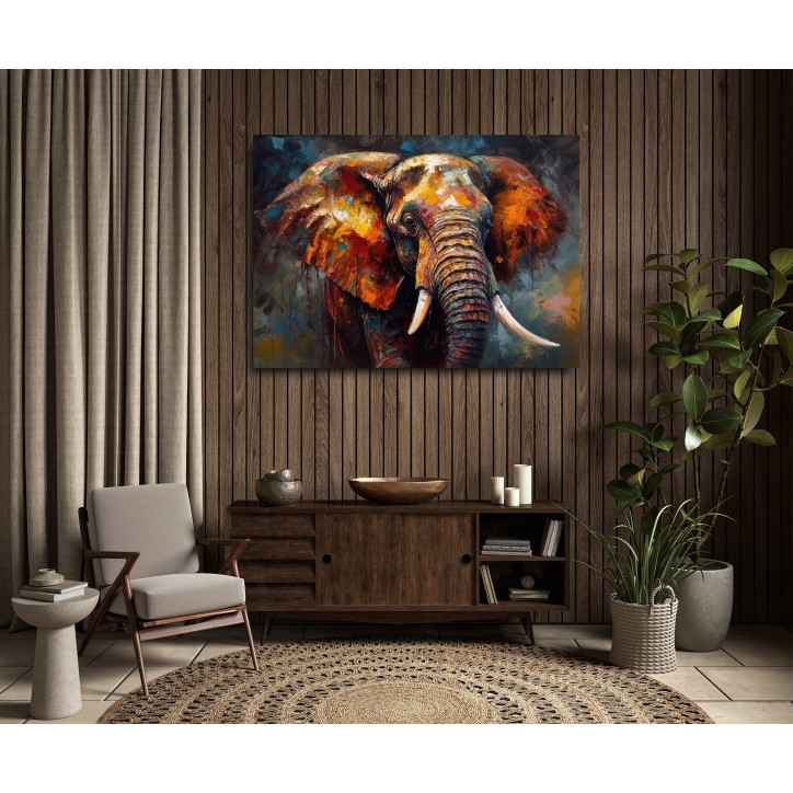 Cuadro Pintura Digital Elefante Posando al Oleo